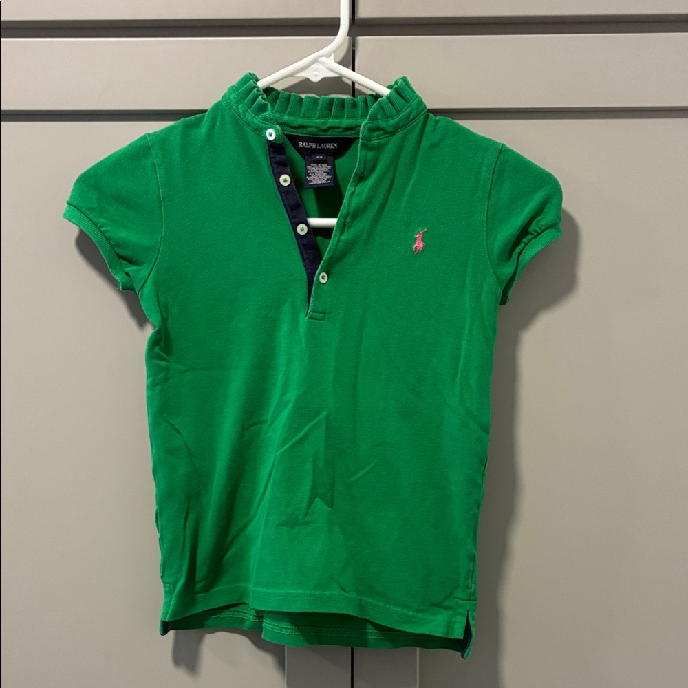 Ralph Lauren Kids Polo Shirt in Green with Pink Logo